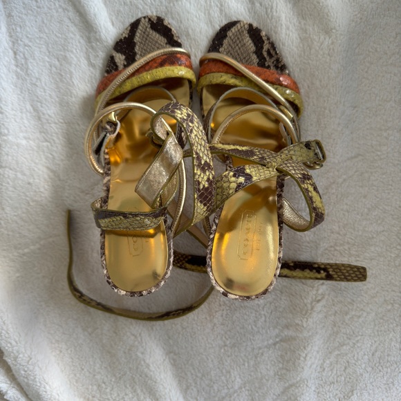 Coach high heel sandals with multi colored snake skin. - Picture 3 of 6